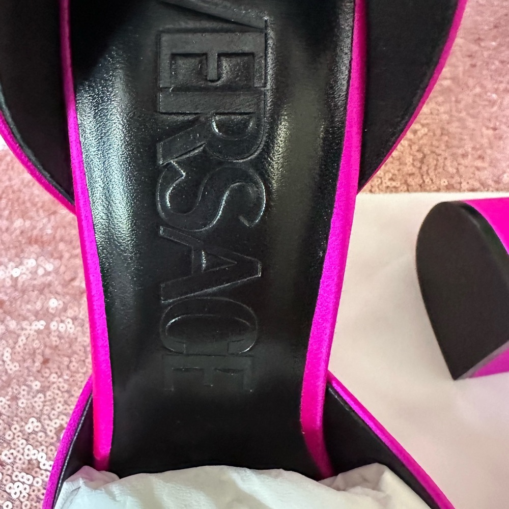 Versace Sandals Sz 8 Pink. Authentic Aevitas Medusa Crystal Ankle-Strap Platform - Picture 15 of 17